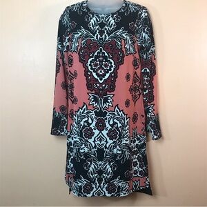 H&M Pink Black Red Floral Paisley 3/4 Sleeve Dress Women 2 Boho